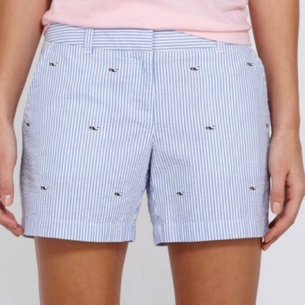 NEW Vineyard Vines Whale Seersucker Shorts Blue